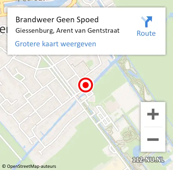 Locatie op kaart van de 112 melding: Brandweer Geen Spoed Naar Giessenburg, Arent van Gentstraat op 16 juni 2023 16:32