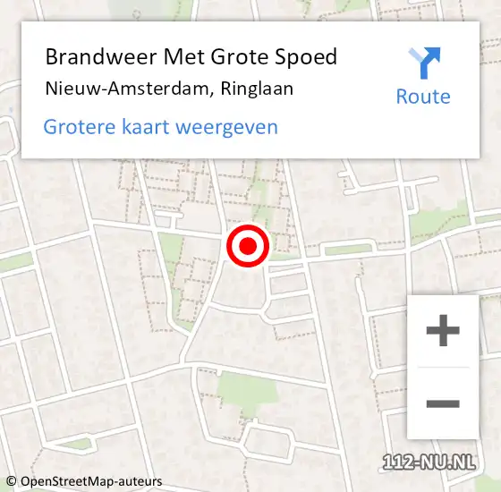 Locatie op kaart van de 112 melding: Brandweer Met Grote Spoed Naar Nieuw-Amsterdam, Ringlaan op 16 juni 2023 16:40