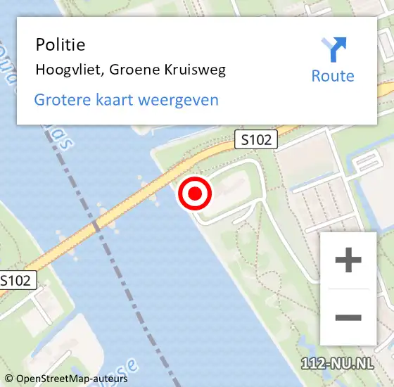 Locatie op kaart van de 112 melding: Politie Hoogvliet, Groene Kruisweg op 16 juni 2023 16:56