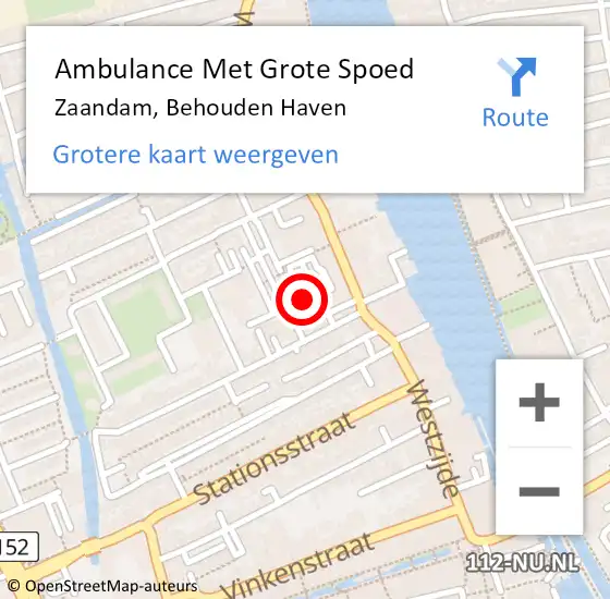 Locatie op kaart van de 112 melding: Ambulance Met Grote Spoed Naar Zaandam, Behouden Haven op 16 juni 2023 16:58