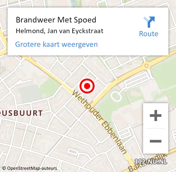 Locatie op kaart van de 112 melding: Brandweer Met Spoed Naar Helmond, Jan van Eyckstraat op 16 juni 2023 17:21