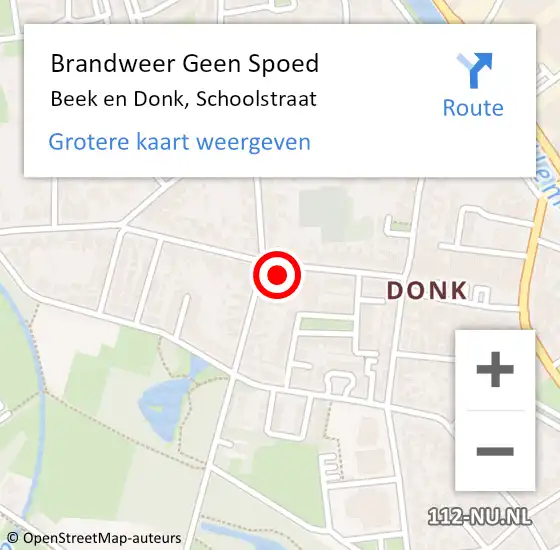 Locatie op kaart van de 112 melding: Brandweer Geen Spoed Naar Beek en Donk, Schoolstraat op 16 juni 2023 17:38