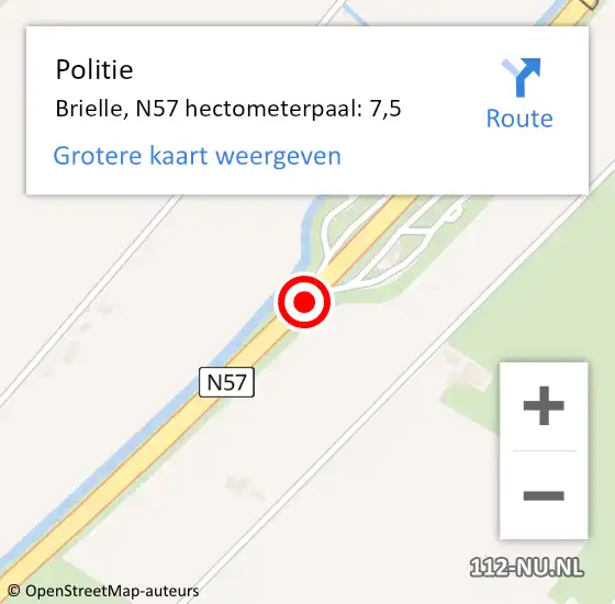 Locatie op kaart van de 112 melding: Politie Brielle, N57 hectometerpaal: 7,5 op 16 juni 2023 17:47