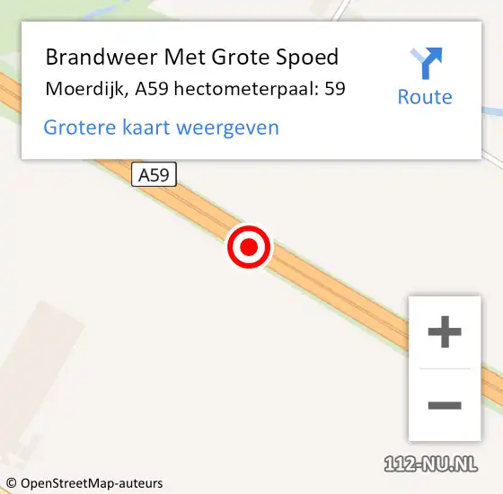 Locatie op kaart van de 112 melding: Brandweer Met Grote Spoed Naar Moerdijk, A59 hectometerpaal: 59 op 16 juni 2023 18:03