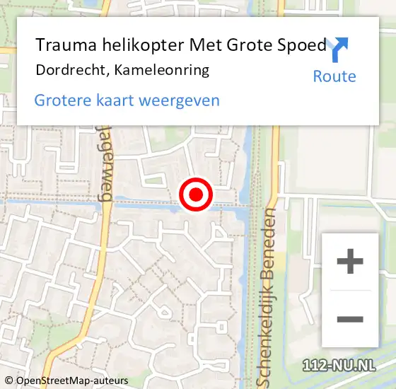 Locatie op kaart van de 112 melding: Trauma helikopter Met Grote Spoed Naar Dordrecht, Kameleonring op 16 juni 2023 18:14