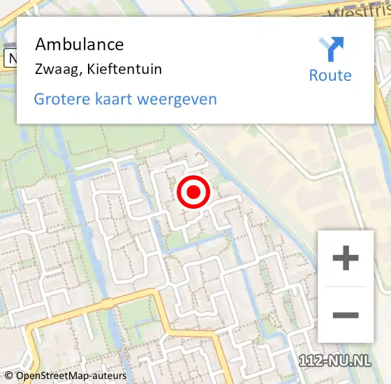 Locatie op kaart van de 112 melding: Ambulance Zwaag, Kieftentuin op 16 juni 2023 18:24