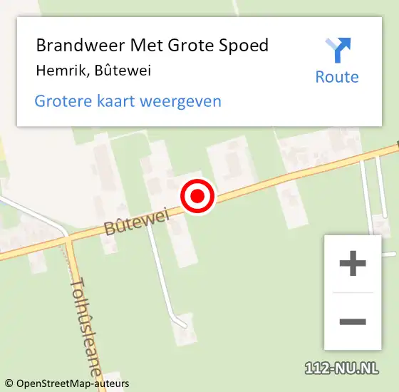 Locatie op kaart van de 112 melding: Brandweer Met Grote Spoed Naar Hemrik, Bûtewei op 16 juni 2023 18:31