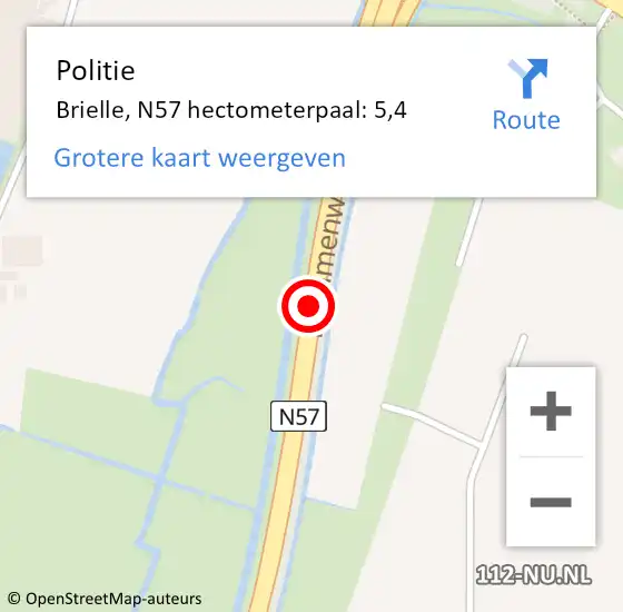 Locatie op kaart van de 112 melding: Politie Brielle, N57 hectometerpaal: 5,4 op 16 juni 2023 18:45