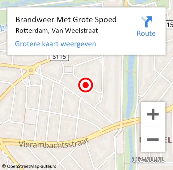 Locatie op kaart van de 112 melding: Brandweer Met Grote Spoed Naar Rotterdam, Van Weelstraat op 16 juni 2023 19:13