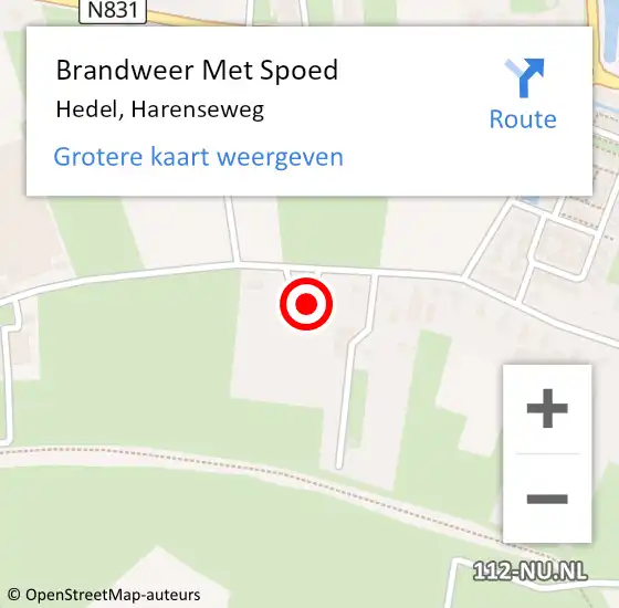 Locatie op kaart van de 112 melding: Brandweer Met Spoed Naar Hedel, Harenseweg op 16 juni 2023 19:53