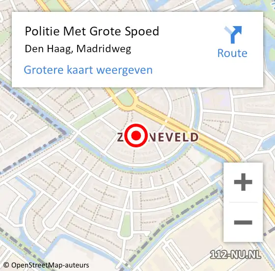 Locatie op kaart van de 112 melding: Politie Met Grote Spoed Naar Den Haag, Madridweg op 16 juni 2023 20:00
