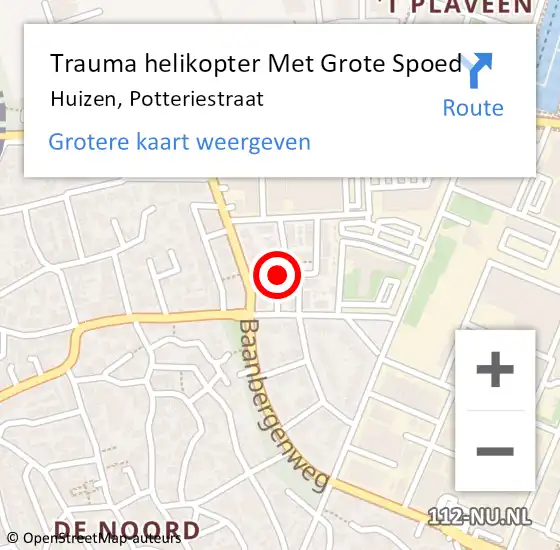 Locatie op kaart van de 112 melding: Trauma helikopter Met Grote Spoed Naar Huizen, Potteriestraat op 16 juni 2023 20:00