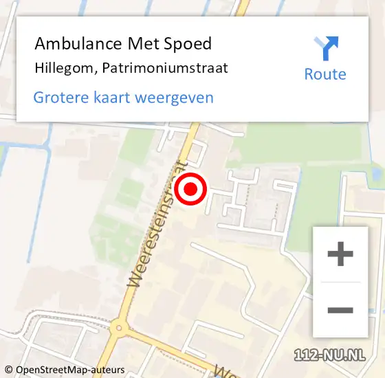 Locatie op kaart van de 112 melding: Ambulance Met Spoed Naar Hillegom, Patrimoniumstraat op 16 juni 2023 20:37