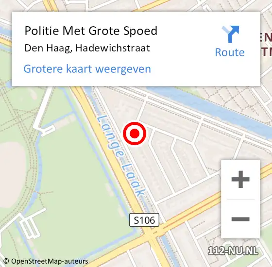 Locatie op kaart van de 112 melding: Politie Met Grote Spoed Naar Den Haag, Hadewichstraat op 16 juni 2023 21:38