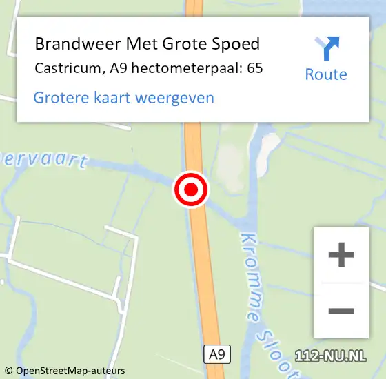 Locatie op kaart van de 112 melding: Brandweer Met Grote Spoed Naar Castricum, A9 hectometerpaal: 65 op 16 juni 2023 21:40