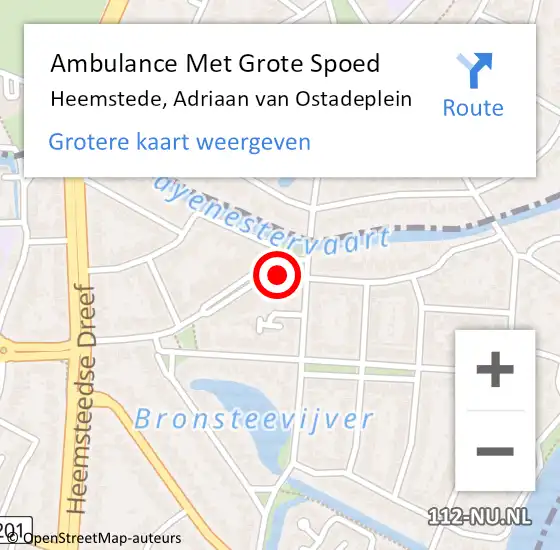 Locatie op kaart van de 112 melding: Ambulance Met Grote Spoed Naar Heemstede, Adriaan van Ostadeplein op 16 juni 2023 21:56