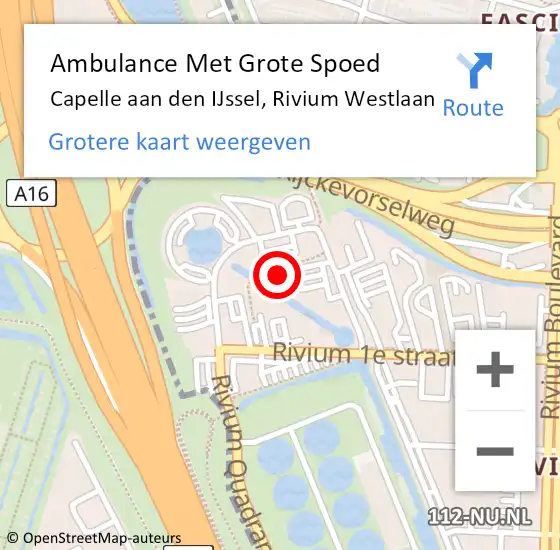 Locatie op kaart van de 112 melding: Ambulance Met Grote Spoed Naar Capelle aan den IJssel, Rivium Westlaan op 16 juni 2023 21:56