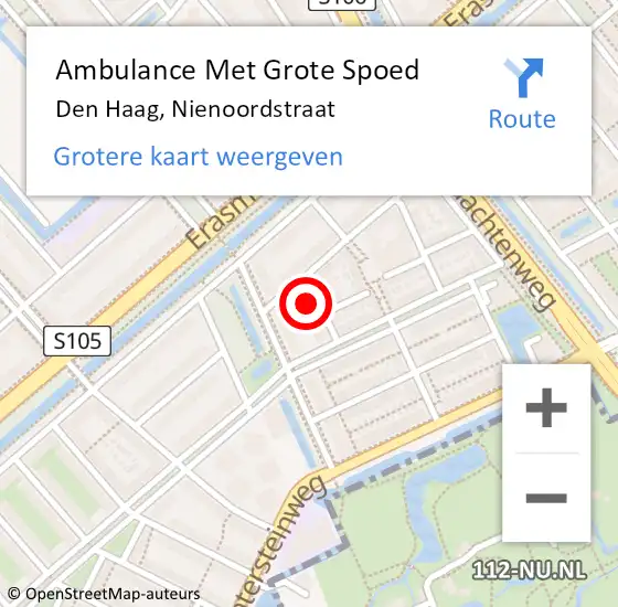 Locatie op kaart van de 112 melding: Ambulance Met Grote Spoed Naar Den Haag, Nienoordstraat op 16 juni 2023 22:05