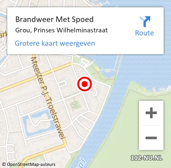 Locatie op kaart van de 112 melding: Brandweer Met Spoed Naar Grou, Prinses Wilhelminastraat op 16 juni 2023 22:08