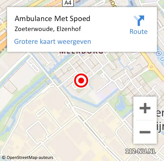 Locatie op kaart van de 112 melding: Ambulance Met Spoed Naar Zoeterwoude, Elzenhof op 16 juni 2023 22:50