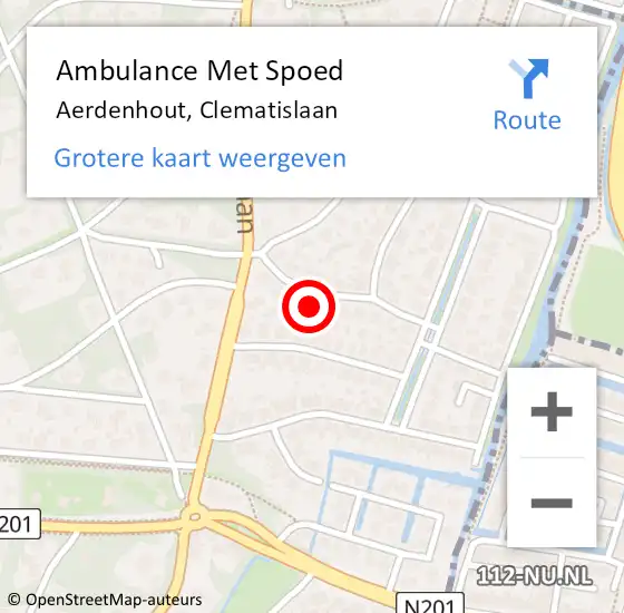 Locatie op kaart van de 112 melding: Ambulance Met Spoed Naar Aerdenhout, Clematislaan op 16 juni 2023 23:01