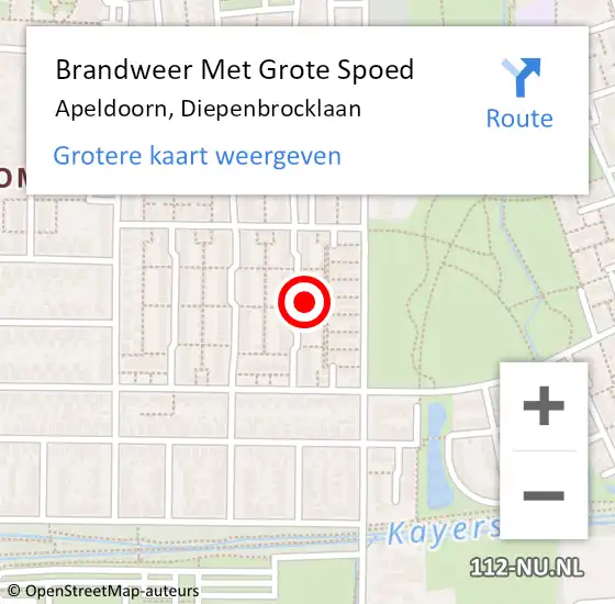 Locatie op kaart van de 112 melding: Brandweer Met Grote Spoed Naar Apeldoorn, Diepenbrocklaan op 16 juni 2023 23:21