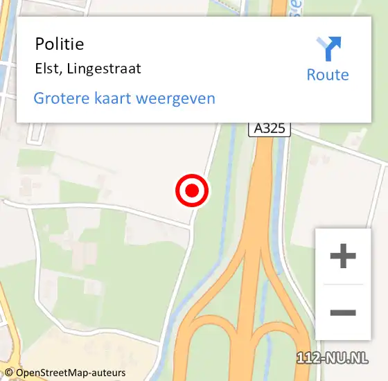 Locatie op kaart van de 112 melding: Politie Elst, Lingestraat op 16 juni 2023 23:26