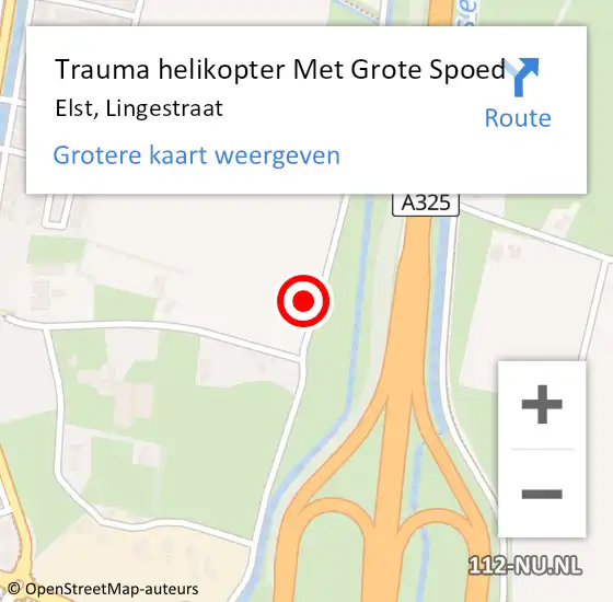 Locatie op kaart van de 112 melding: Trauma helikopter Met Grote Spoed Naar Elst, Lingestraat op 16 juni 2023 23:28