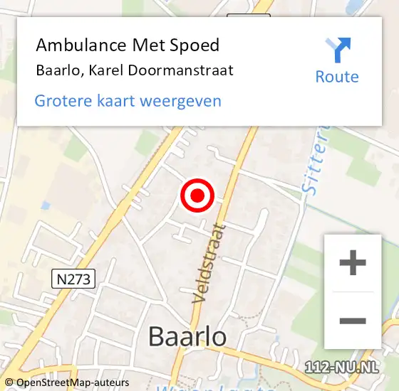Locatie op kaart van de 112 melding: Ambulance Met Spoed Naar Baarlo, Karel Doormanstraat op 29 augustus 2014 10:16