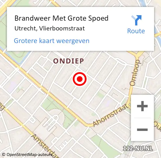 Locatie op kaart van de 112 melding: Brandweer Met Grote Spoed Naar Utrecht, Vlierboomstraat op 16 juni 2023 23:40