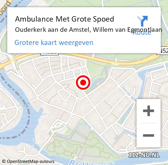 Locatie op kaart van de 112 melding: Ambulance Met Grote Spoed Naar Ouderkerk aan de Amstel, Willem van Egmontlaan op 16 juni 2023 23:44