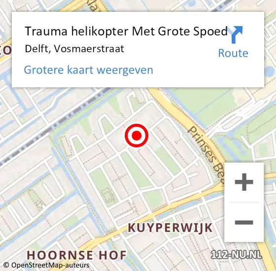 Locatie op kaart van de 112 melding: Trauma helikopter Met Grote Spoed Naar Delft, Vosmaerstraat op 17 juni 2023 00:52