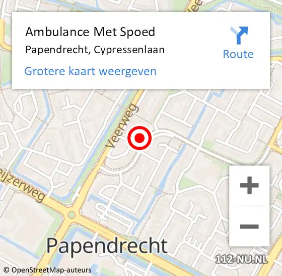 Locatie op kaart van de 112 melding: Ambulance Met Spoed Naar Papendrecht, Cypressenlaan op 17 juni 2023 01:04