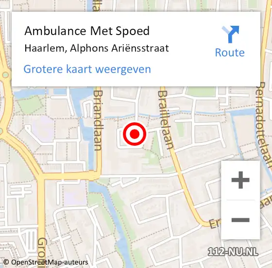 Locatie op kaart van de 112 melding: Ambulance Met Spoed Naar Haarlem, Alphons Ariënsstraat op 17 juni 2023 01:27