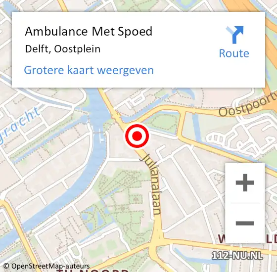 Locatie op kaart van de 112 melding: Ambulance Met Spoed Naar Delft, Oostplein op 17 juni 2023 02:43