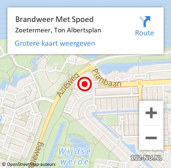 Locatie op kaart van de 112 melding: Brandweer Met Spoed Naar Zoetermeer, Ton Albertsplan op 17 juni 2023 03:46