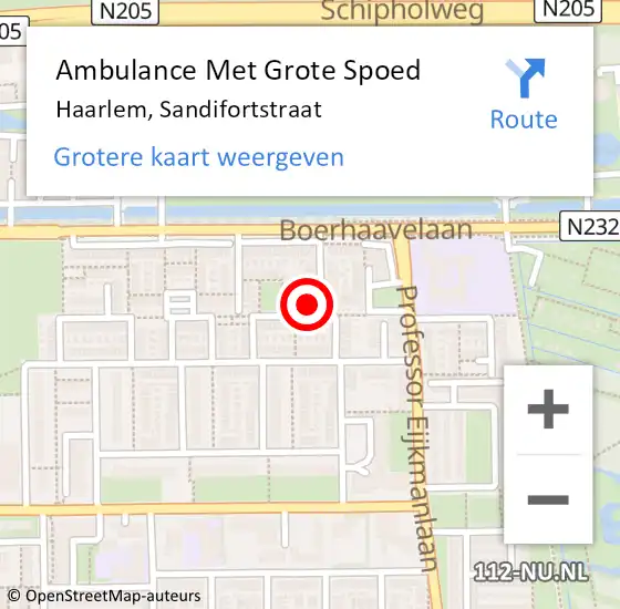 Locatie op kaart van de 112 melding: Ambulance Met Grote Spoed Naar Haarlem, Sandifortstraat op 17 juni 2023 04:11