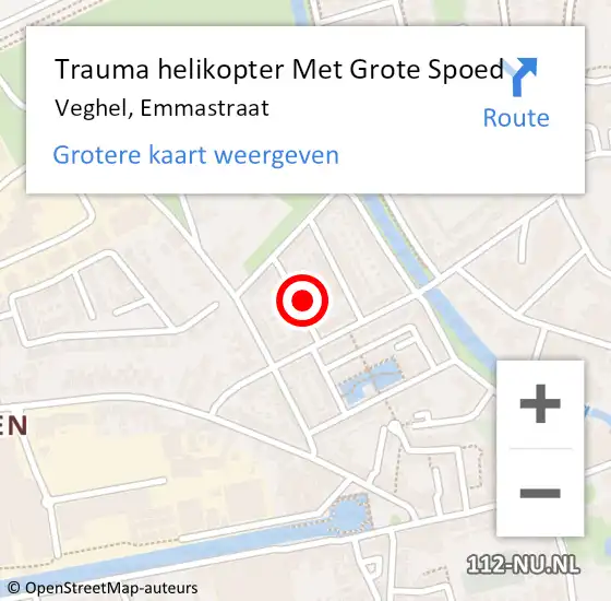 Locatie op kaart van de 112 melding: Trauma helikopter Met Grote Spoed Naar Veghel, Emmastraat op 17 juni 2023 05:38