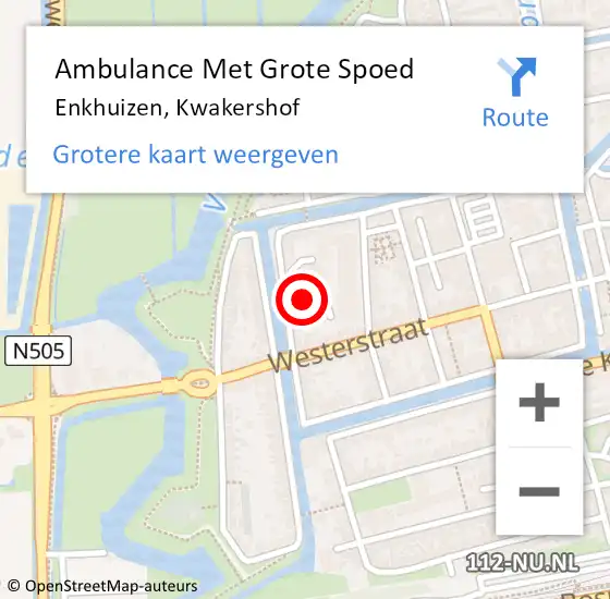 Locatie op kaart van de 112 melding: Ambulance Met Grote Spoed Naar Enkhuizen, Kwakershof op 17 juni 2023 06:36