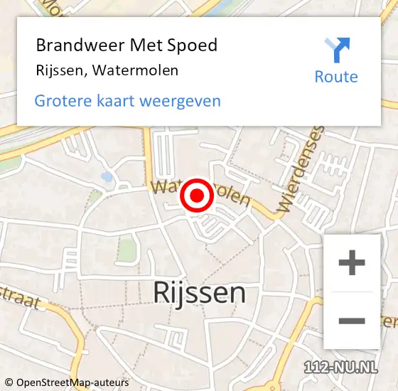 Locatie op kaart van de 112 melding: Brandweer Met Spoed Naar Rijssen, Watermolen op 17 juni 2023 08:02