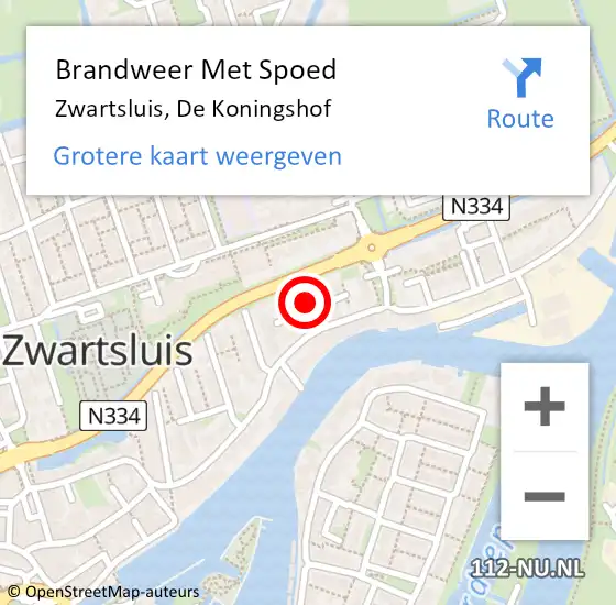 Locatie op kaart van de 112 melding: Brandweer Met Spoed Naar Zwartsluis, De Koningshof op 17 juni 2023 08:42