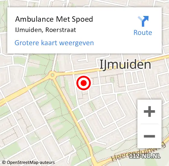 Locatie op kaart van de 112 melding: Ambulance Met Spoed Naar IJmuiden, Roerstraat op 17 juni 2023 10:28