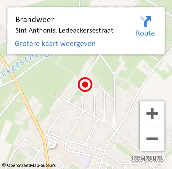 Locatie op kaart van de 112 melding: Brandweer Sint Anthonis, Ledeackersestraat op 17 juni 2023 10:34