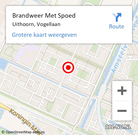 Locatie op kaart van de 112 melding: Brandweer Met Spoed Naar Uithoorn, Vogellaan op 17 juni 2023 10:36