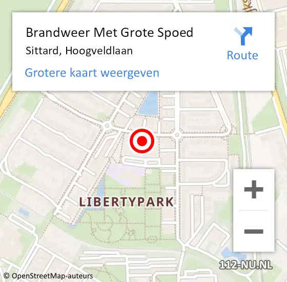 Locatie op kaart van de 112 melding: Brandweer Met Grote Spoed Naar Sittard, Hoogveldlaan op 17 juni 2023 10:53