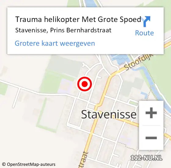 Locatie op kaart van de 112 melding: Trauma helikopter Met Grote Spoed Naar Stavenisse, Prins Bernhardstraat op 17 juni 2023 11:00