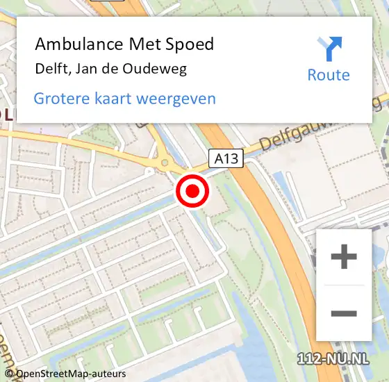 Locatie op kaart van de 112 melding: Ambulance Met Spoed Naar Delft, Jan de Oudeweg op 17 juni 2023 11:36