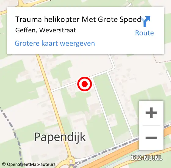 Locatie op kaart van de 112 melding: Trauma helikopter Met Grote Spoed Naar Geffen, Weverstraat op 17 juni 2023 11:44