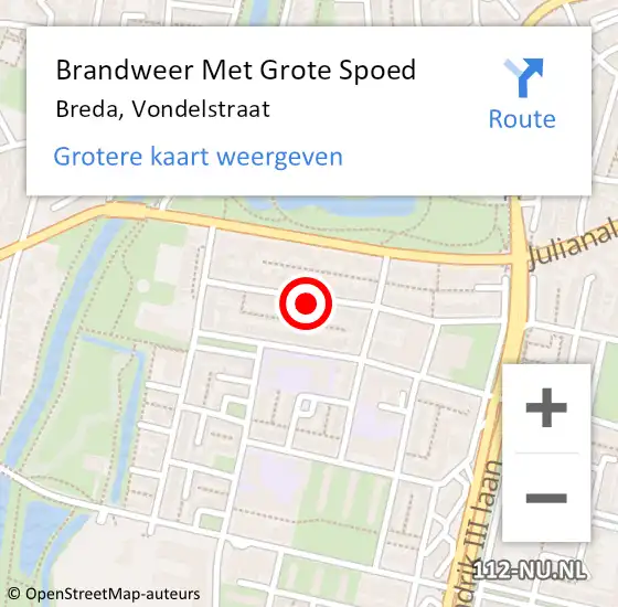 Locatie op kaart van de 112 melding: Brandweer Met Grote Spoed Naar Breda, Vondelstraat op 17 juni 2023 11:46