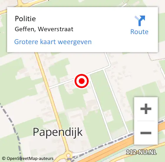 Locatie op kaart van de 112 melding: Politie Geffen, Weverstraat op 17 juni 2023 11:48